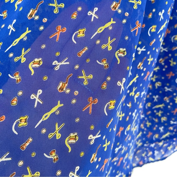 ROYAL BLUE / YELLOW/ ORANGE SEMI SHEER PEASANT TOP/BLOUSE W/ SPLIT SLEEVES, S/M - Picture 7 of 7